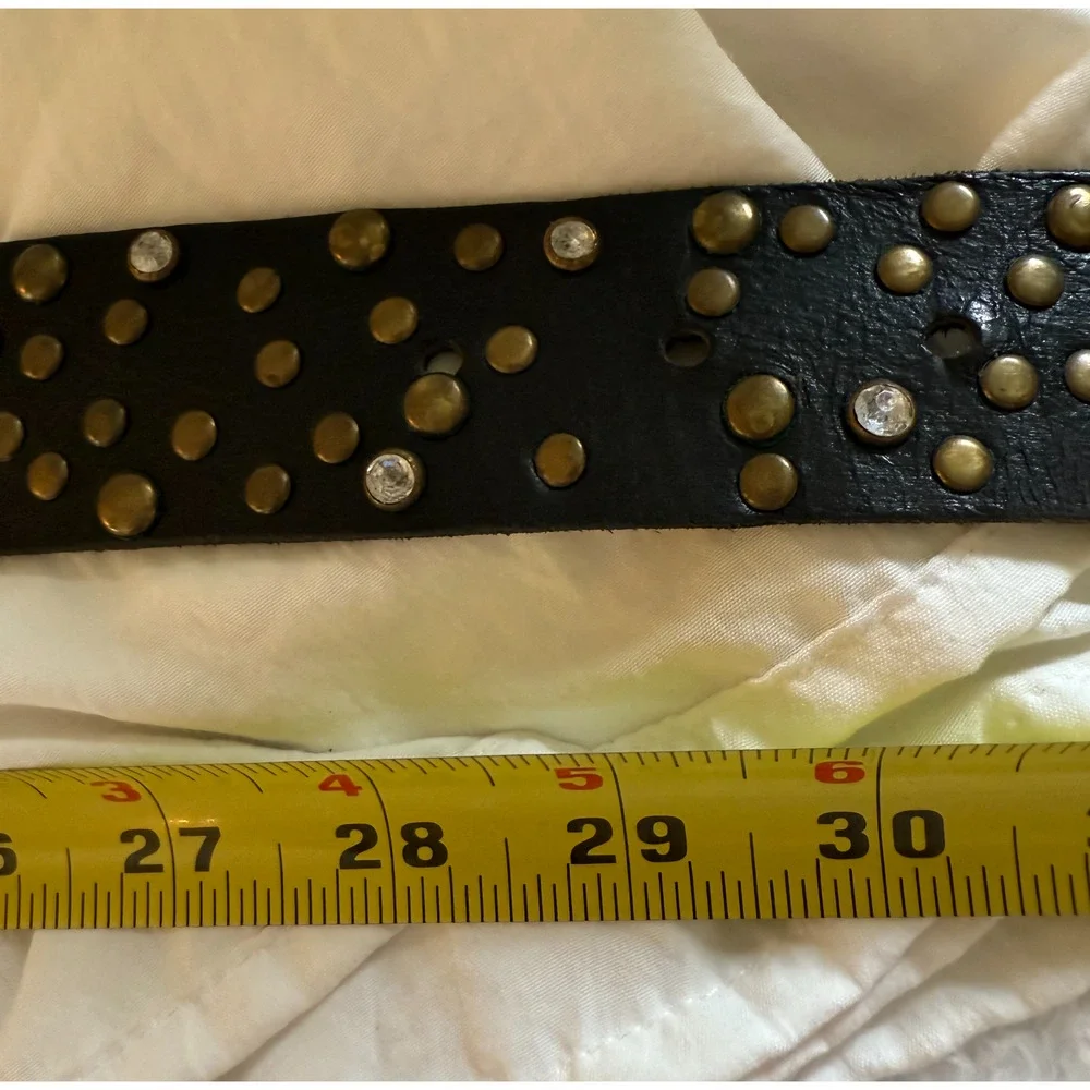 Arizona Black Leather Womens Belt Size S Western Rhinestone Studded Buckle Boho